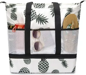 Octsky Beach Bags with Cooler Women Beach Tote Bag Waterproof Sandproof Zipper Large Pool Bag 9 Pockets