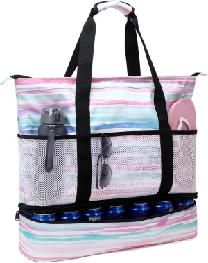 Octsky Beach Bags with Cooler Women Beach Tote Bag Waterproof Sandproof Zipper Large Pool Bag 9 Pockets