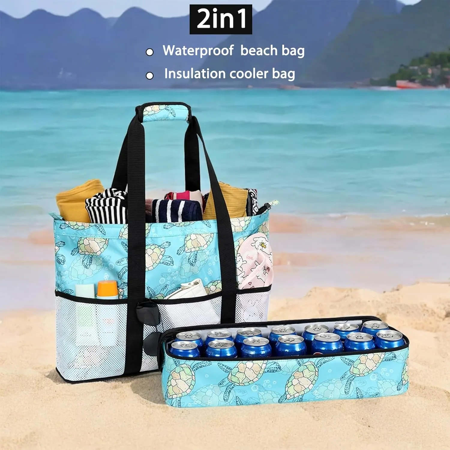 Octsky Beach Bags with Cooler Women Beach Tote Bag Waterproof Sandproof Zipper Large Pool Bag 9 Pockets