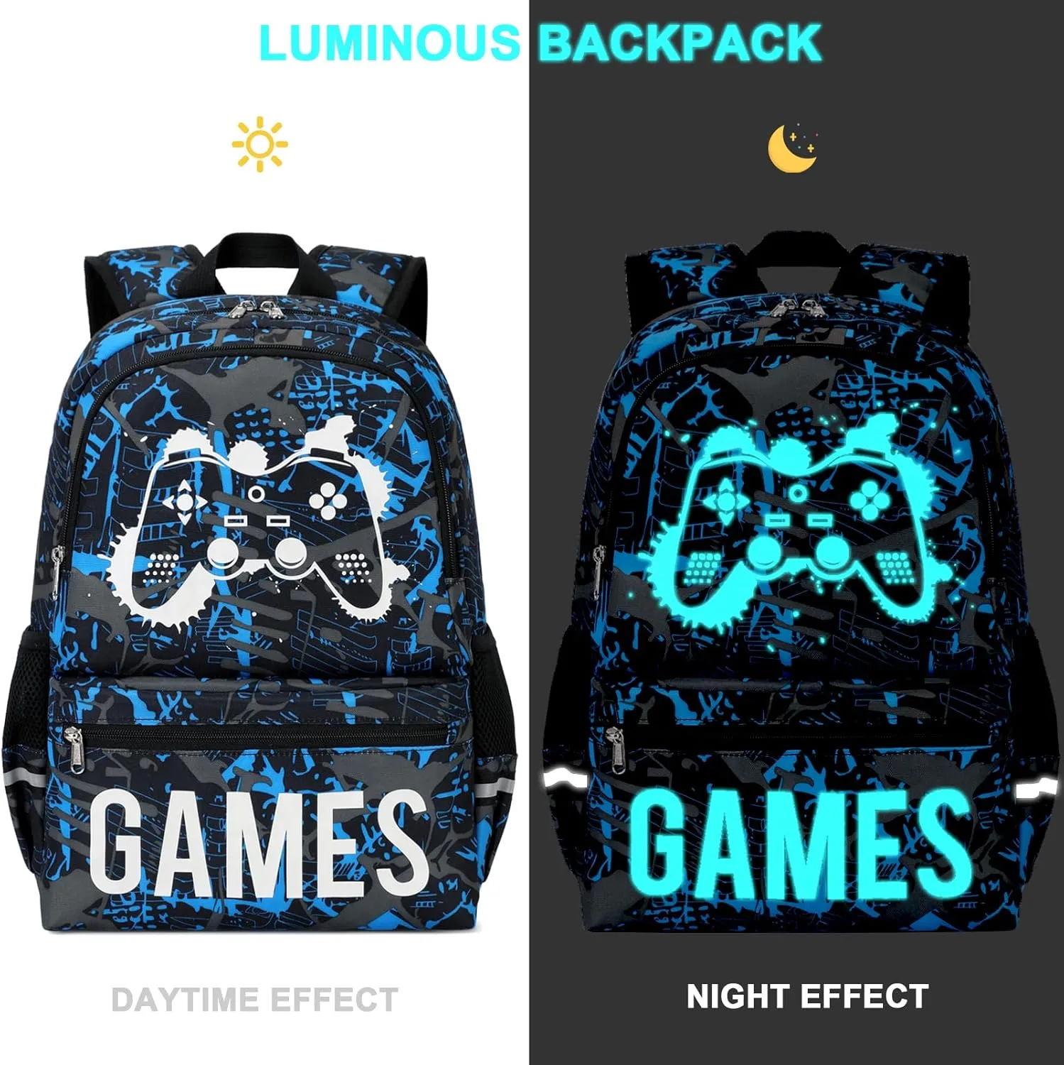 Octsky Boys School Backpack Elementary Middle Kids Bookbag Daypack Travel Back Pack 17 Inches Luminous,Blue