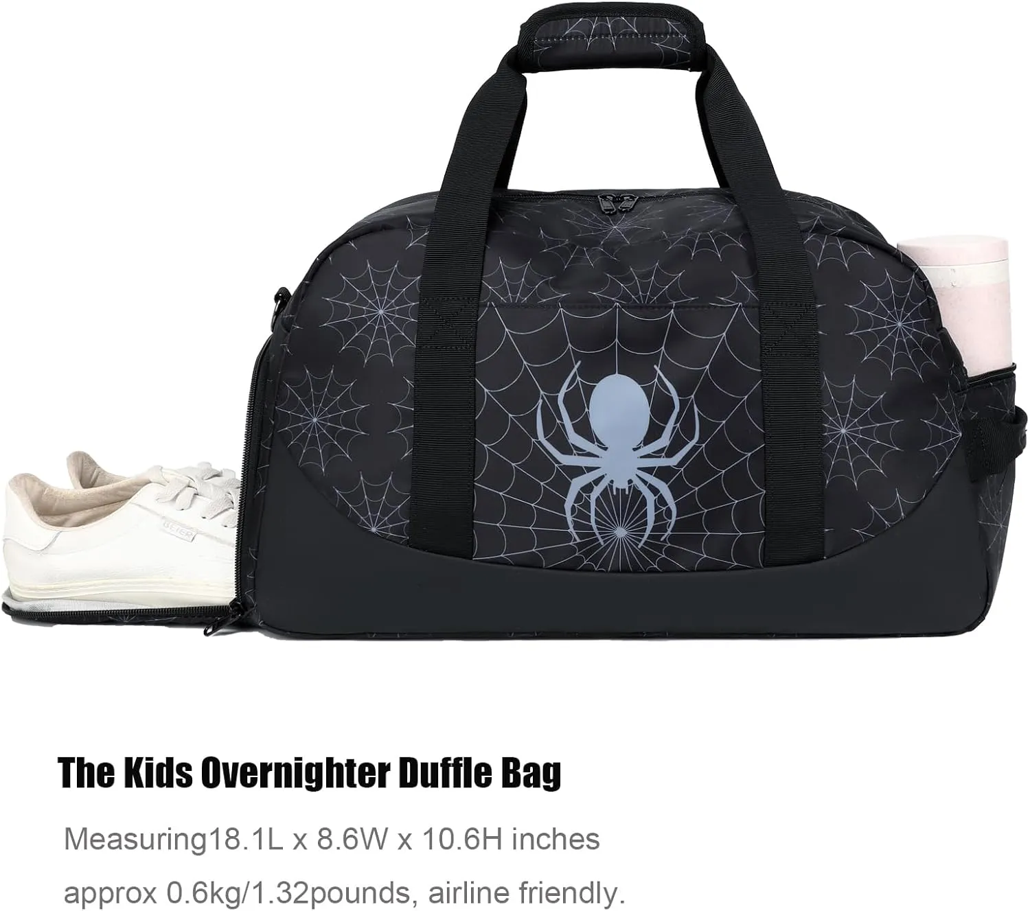 Octsky Kids Sports Gym Bag Boys Girls Overnight Weekend Bag with Shoe Compartment Small Soccer Duffel Football Bag, Spider black