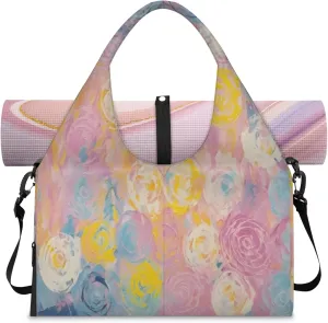 Oil painting abstract circle Women's Yoga Gym Bag - Adjustable shoulder strap with shoe compartment, large gym bag with multiple pockets for yoga mat, gym equipment and travel accessories