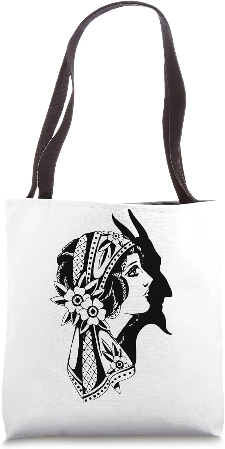 Old School retro Gypsy Devil Flash Tattoo Vintage art Tote Bag