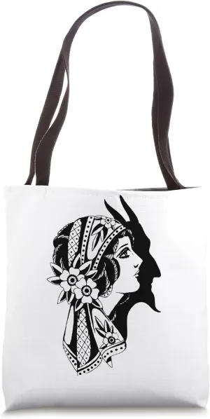 Old School retro Gypsy Devil Flash Tattoo Vintage art Tote Bag