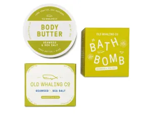 Old Whaling Co Seaweed & Sea Salt Bath Set – Set of 3 bath products - beachy fragrance - bath bomb, body butter, bar soap