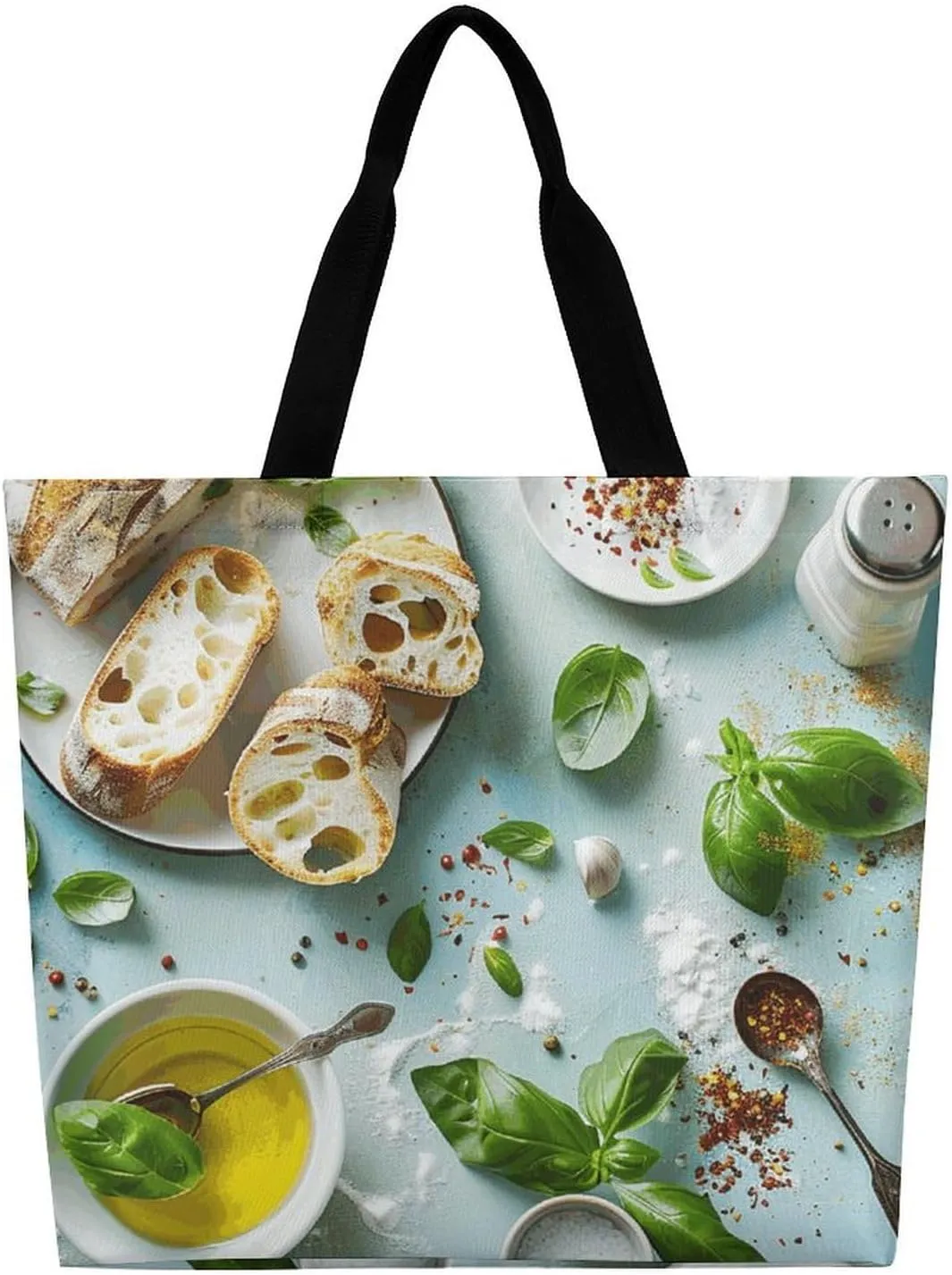 Olive Oil And Bread Tote Bag Large Women Casual Shoulder Bag Reusable Grocery Bag Fasion Handbag for Office Shopping Travel