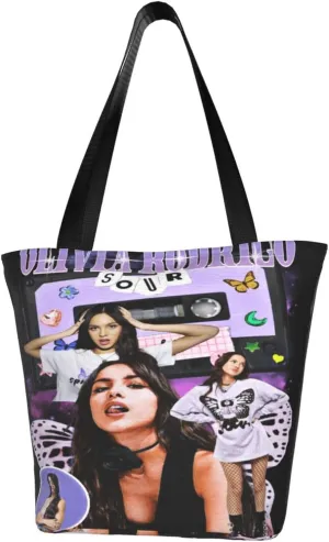 Olivia Songwriter Actress Rodrigo Reusable Grocery Bag for Kitchen Shopping Handbag Tote Bags with Zipper Unisex Portable Shoulder Bag Daily Bags for Sports