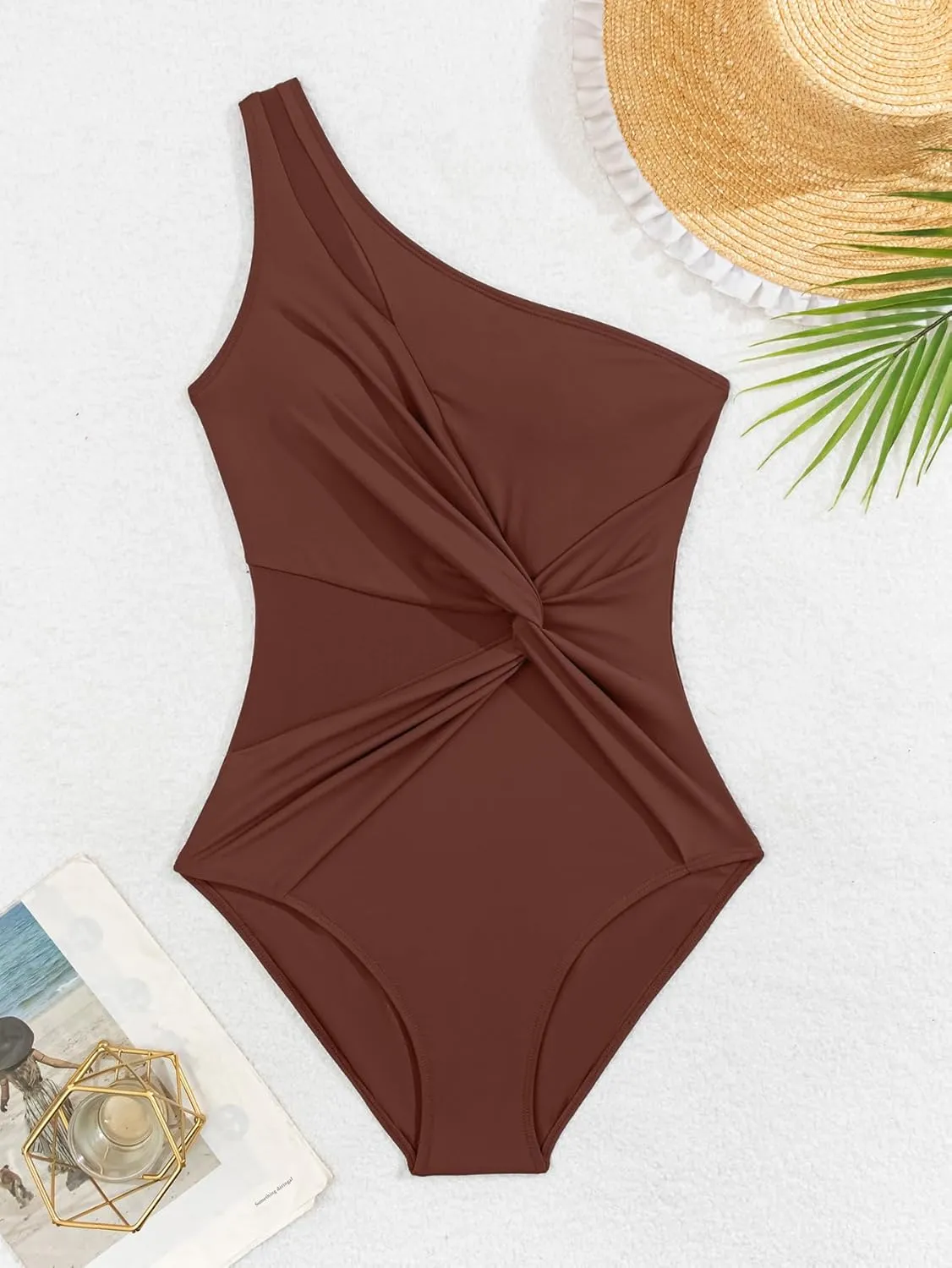 One Shoulder One Piecce Swimsuit for Women Mesh Tummy Control Bathing Suit Twist Swimwear
