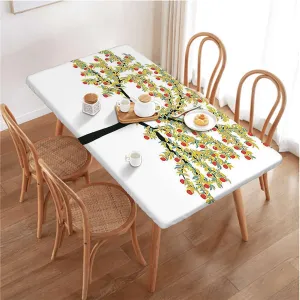 OOzie Multicolor Elastic Fitted Tablecloths, Forest Tree Cartoon Like Design Print Rectangle Table Cloth Reusable Table Cover for Picnic Dining Decoration Forest Fits up 5 Foot Tables