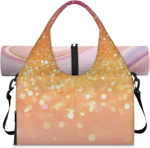 Orange Gradient Color Gym Bag Yoga Mat Tote for Women with Shoes Compartment Lightweight Duffle Travel Carrier Wet Dry Storage Pockets Adjustable Pilates Mats Shoulder Bags for Sport Swim