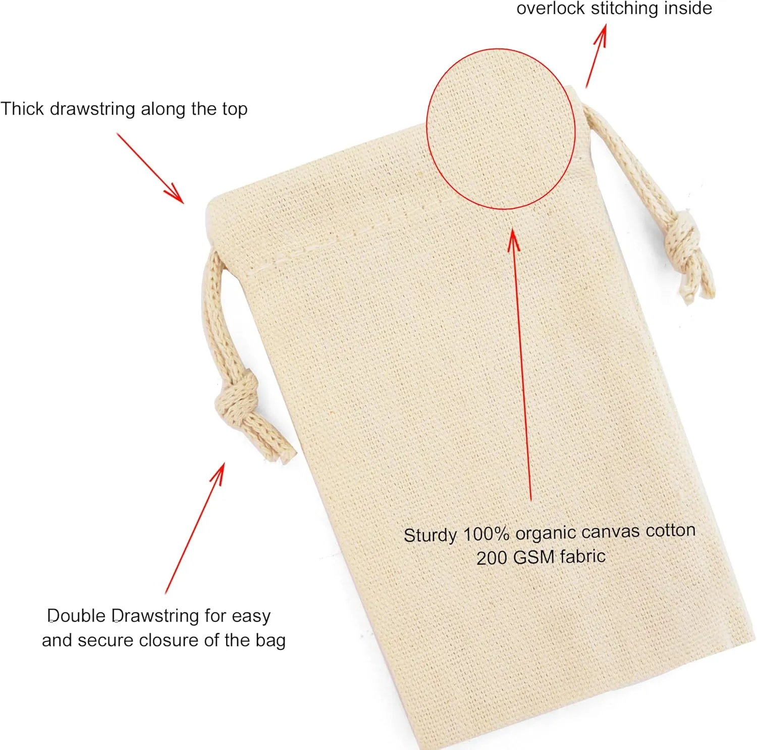 Organic Cotton Storage Reusable Bags - Large 12 x 18 Inches Multipurpose Pack of 12 - Premium Quality Canvas Produce Bags for Food Storage, Gifts & Party Favors