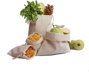 Organic Cotton Storage Reusable Bags - Large 12 x 18 Inches Multipurpose Pack of 12 - Premium Quality Canvas Produce Bags for Food Storage, Gifts & Party Favors