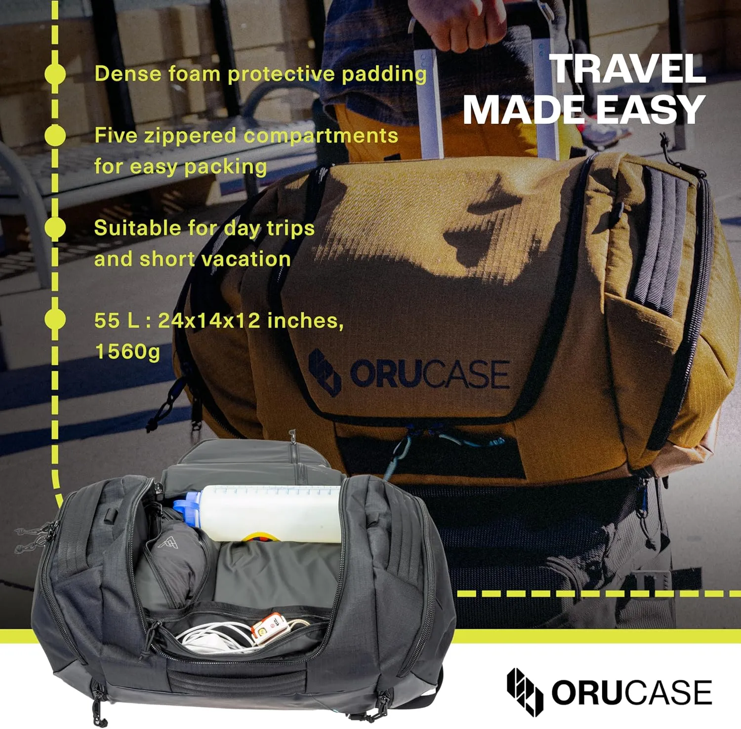 Orucase Janus Duffel Backpack for Cyclists - Gym Duffle Bag for Men & Women with Straps - Water Resistant Duffle Backpack for Travel - 55 L - Glaucous