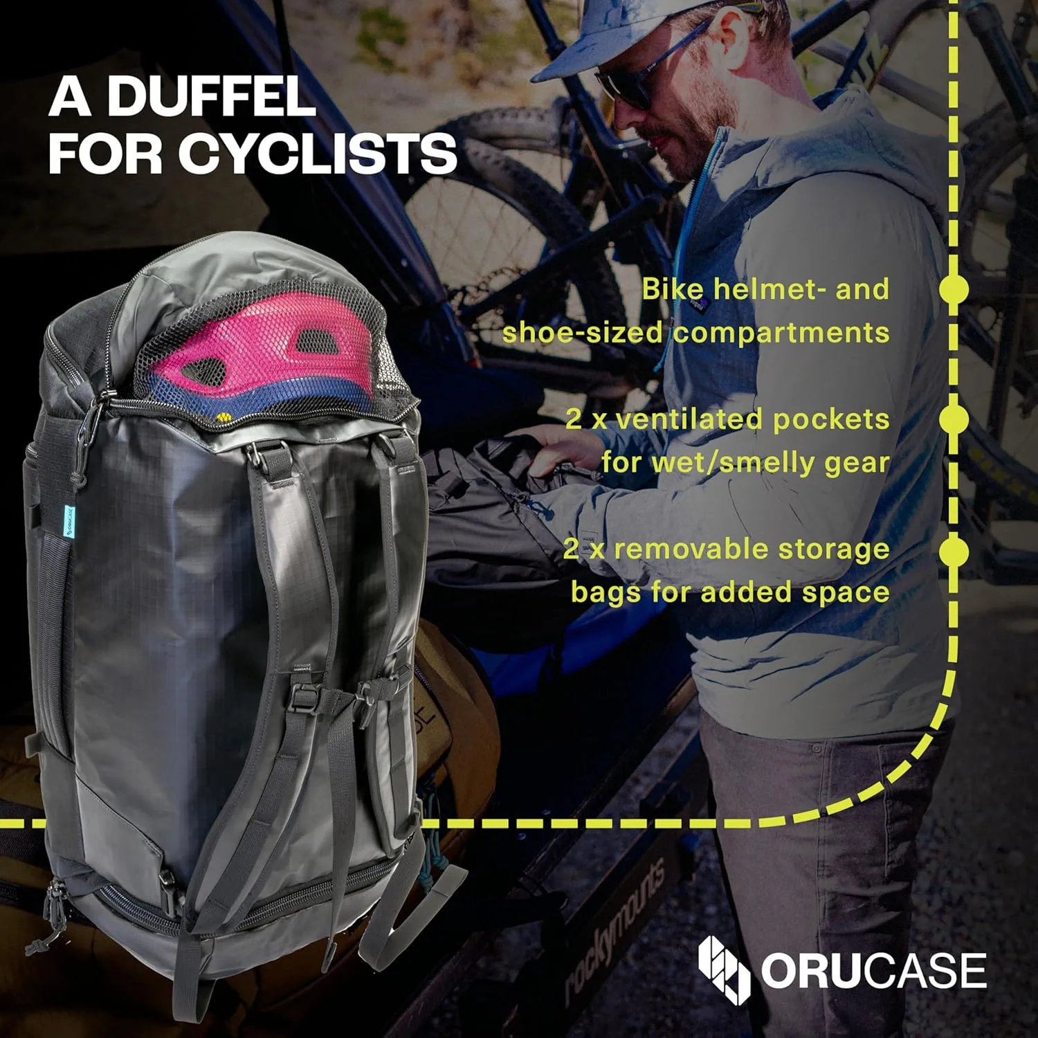 Orucase Janus Duffel Backpack for Cyclists - Gym Duffle Bag for Men & Women with Straps - Water Resistant Duffle Backpack for Travel - 55 L - Glaucous