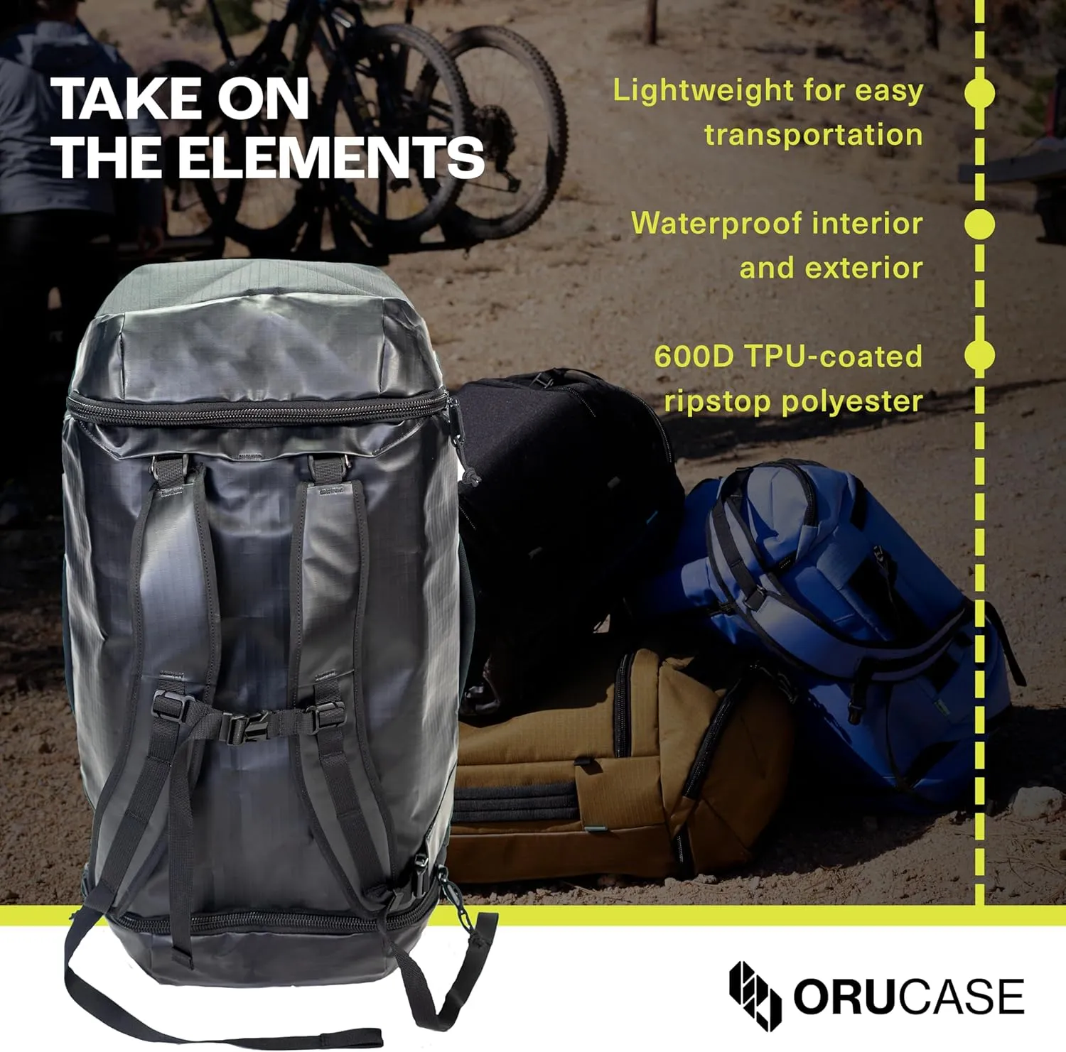 Orucase Janus Duffel Backpack for Cyclists - Gym Duffle Bag for Men & Women with Straps - Water Resistant Duffle Backpack for Travel - 55 L - Glaucous