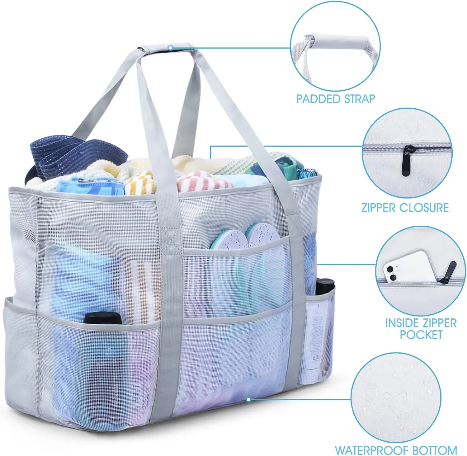 oscaurt Mesh Beach Bag Extra Large Waterproof Sandproof Beach Tote Pool Swim Bag Travel Vacation Essentials