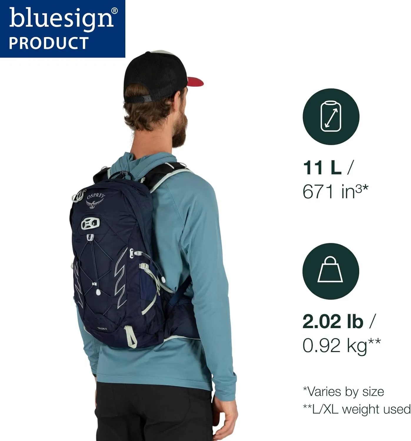 Osprey Talon 11L Men's Hiking Backpack with Hipbelt, Ceramic Blue, Large/X-Large