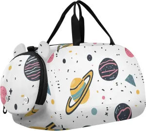 Outer Planets and Alphabet Kids Duffel Bag with Shoes Compartment Multifunctional Personal Item Travel Bag for Travel, Swimming, Dance, Ballet