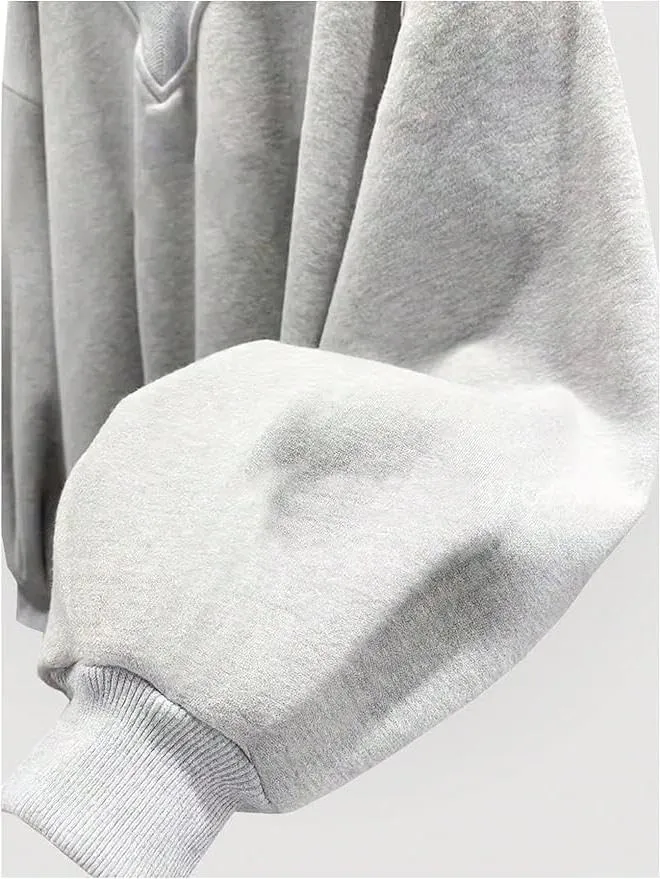 Oversized Sweatshirt for Women Drop Shoulder V-Neck Letter Graphic Pullover Long Sleeve Loose Fit Casual Top