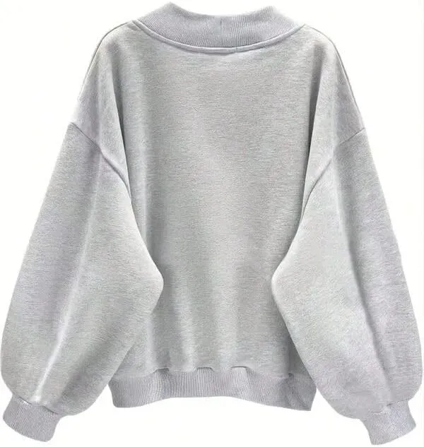 Oversized Sweatshirt for Women Drop Shoulder V-Neck Letter Graphic Pullover Long Sleeve Loose Fit Casual Top