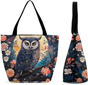 Owe Flower Full Moon Women Tote Bag Casual Shoulder Bag Travel Shopping Handbags for Work Travel Fashion Gifts
