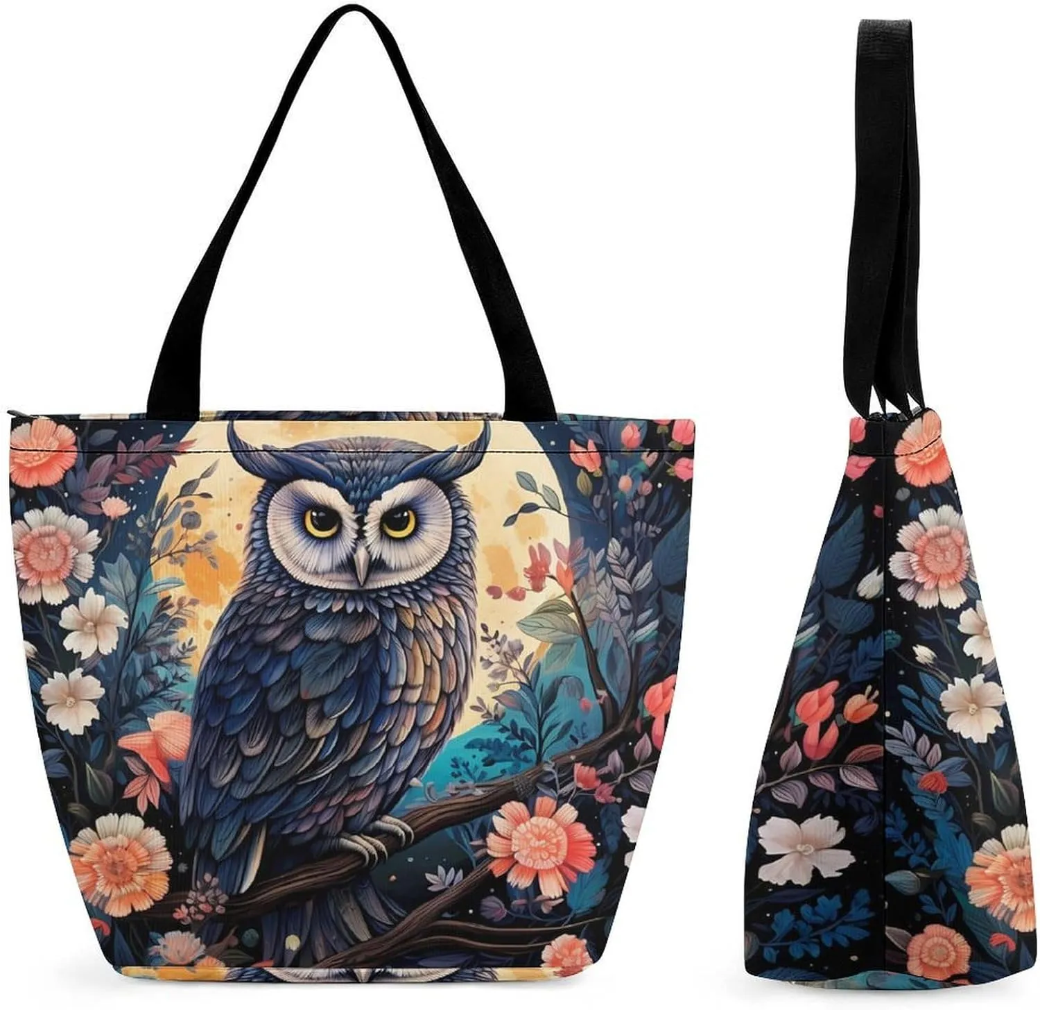 Owe Flower Full Moon Women Tote Bag Casual Shoulder Bag Travel Shopping Handbags for Work Travel Fashion Gifts