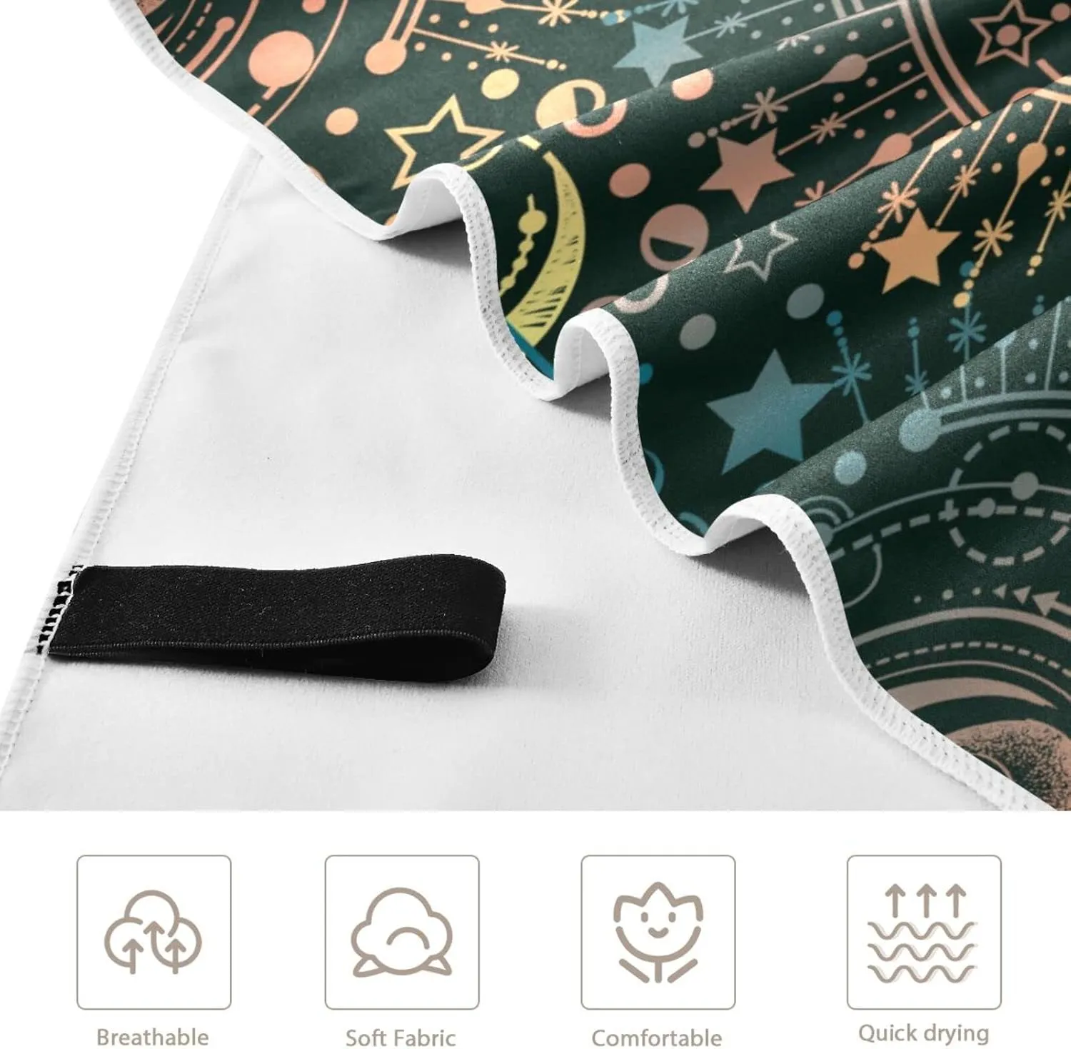 Oyihfvs Alchemy, Magical Astrology, Spirituality and Occultism on Black Quick Drying Beach Towel, Foldable Yoga Towel, Soft Sport Towel, Sweat Absorbent Towel with Storage Mesh Bag 30 x 60 inch (S)