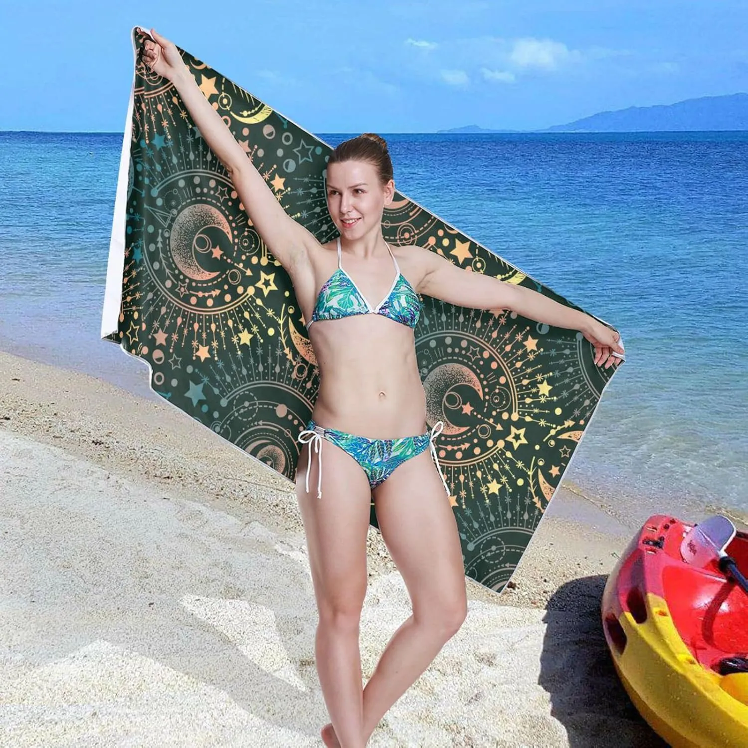 Oyihfvs Alchemy, Magical Astrology, Spirituality and Occultism on Black Quick Drying Beach Towel, Foldable Yoga Towel, Soft Sport Towel, Sweat Absorbent Towel with Storage Mesh Bag 30 x 60 inch (S)