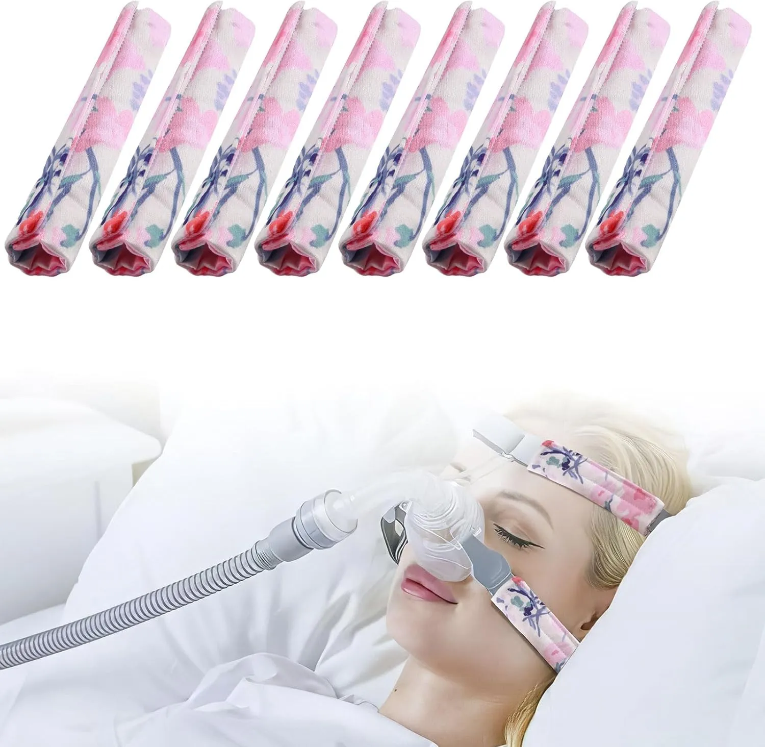 ８Pack Satin Strap Covers, Face Cushion Cover for Strap Headgear, Universal and Reusable Comfort Pads, C Papa Accessories & Supplies Mask Cover Headgear Pads for Reducing Red Marks (Printed)