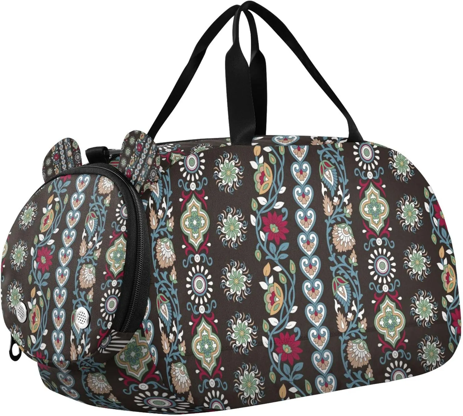 Paisley Black Small Gym Bag with Shoes Compartment Large Capacity Weekend Travel Bag for Travel, Sports, Duffel, Weekender