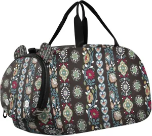 Paisley Black Small Gym Bag with Shoes Compartment Large Capacity Weekend Travel Bag for Travel, Sports, Duffel, Weekender