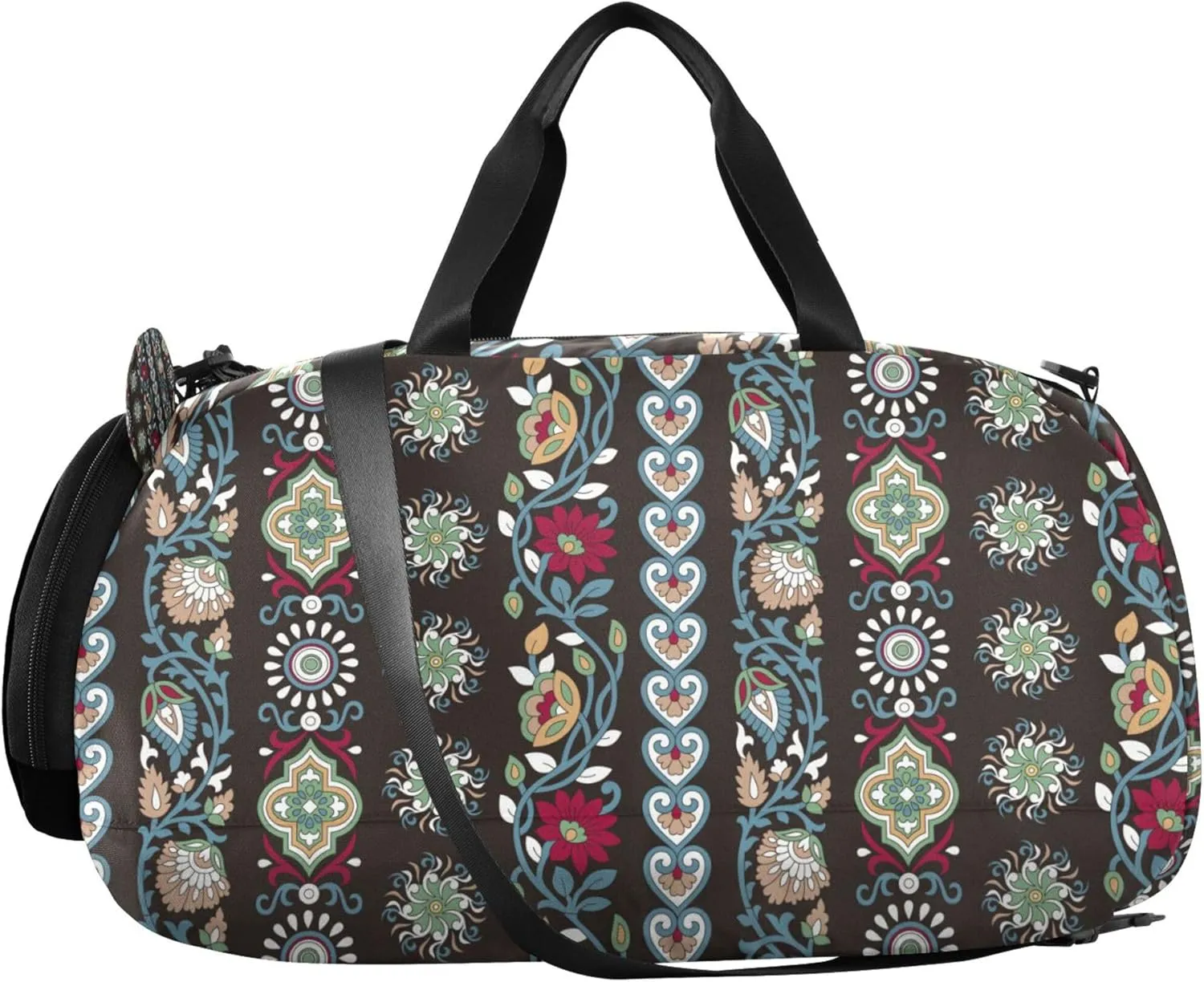 Paisley Black Small Gym Bag with Shoes Compartment Large Capacity Weekend Travel Bag for Travel, Sports, Duffel, Weekender