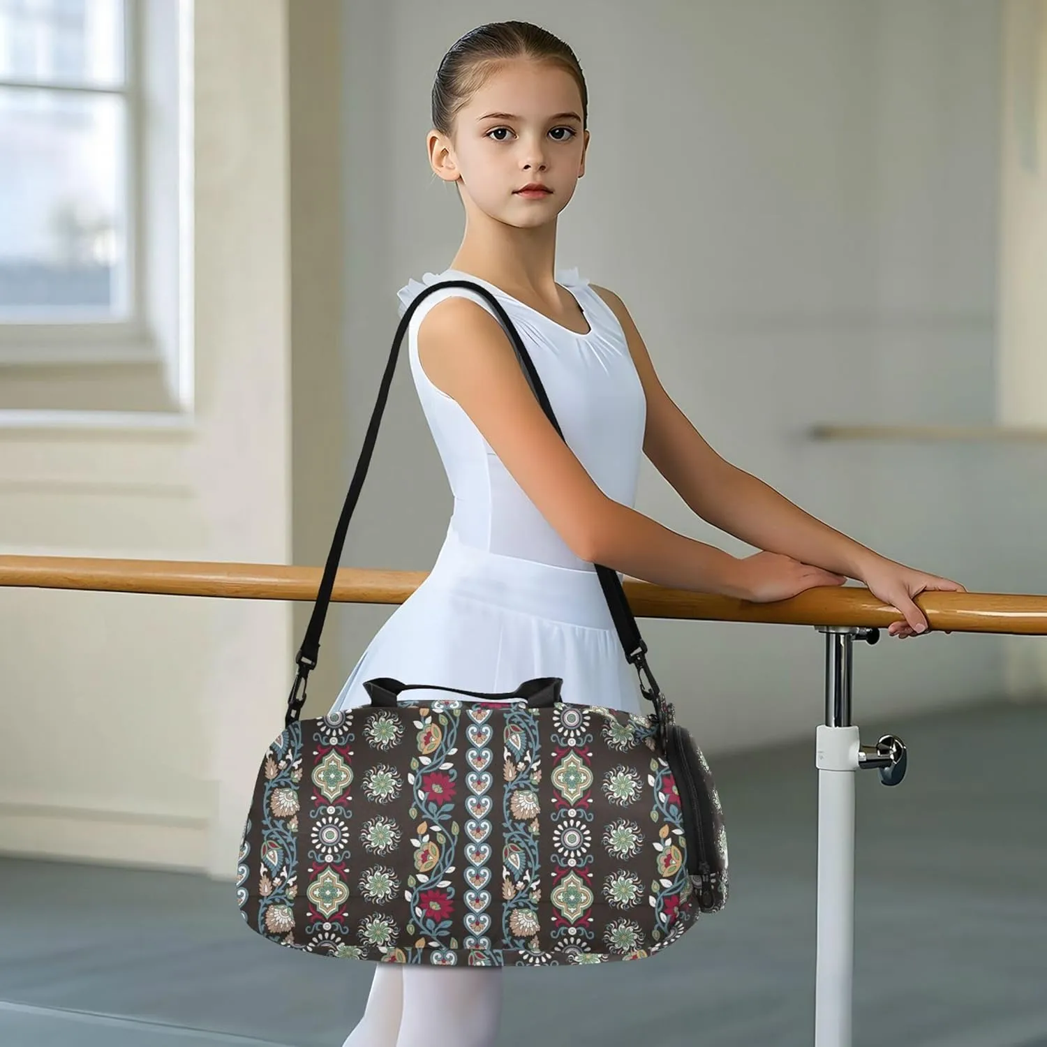 Paisley Black Small Gym Bag with Shoes Compartment Large Capacity Weekend Travel Bag for Travel, Sports, Duffel, Weekender