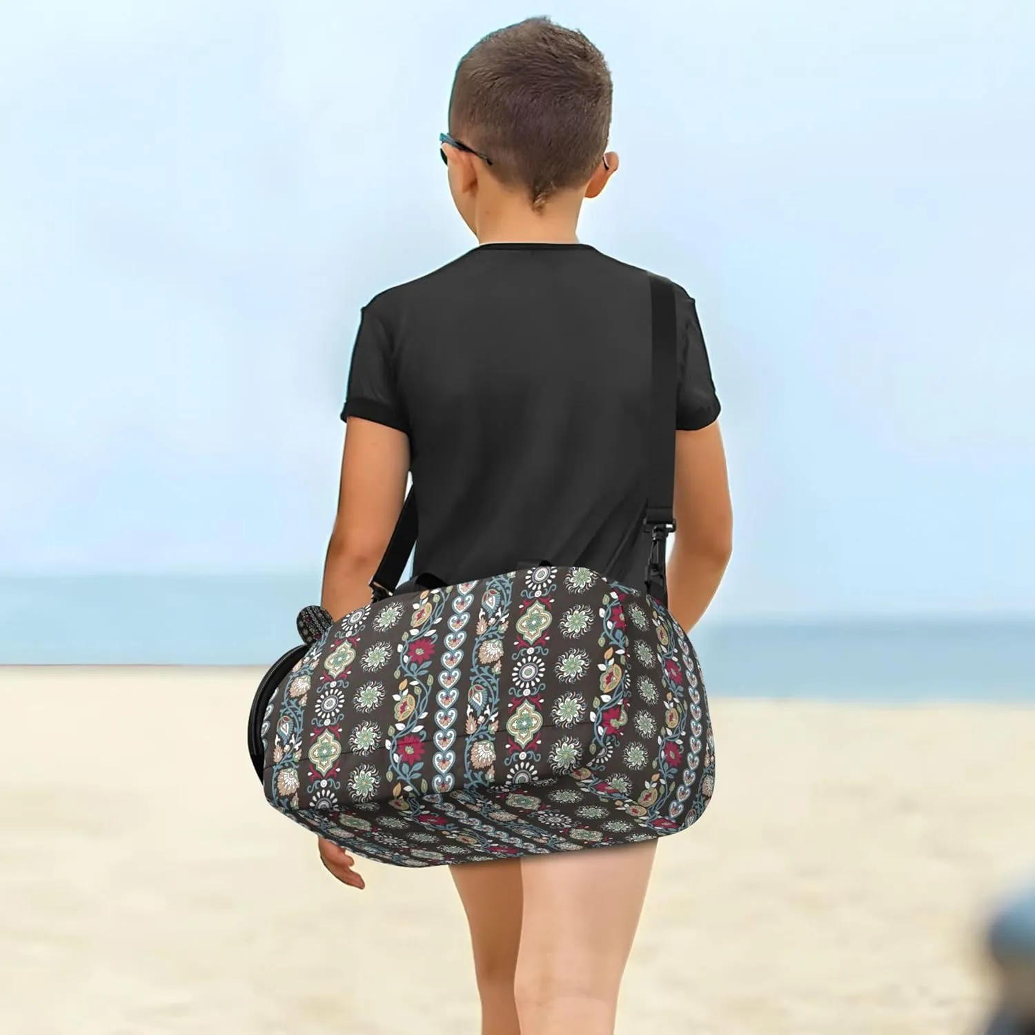 Paisley Black Small Gym Bag with Shoes Compartment Large Capacity Weekend Travel Bag for Travel, Sports, Duffel, Weekender