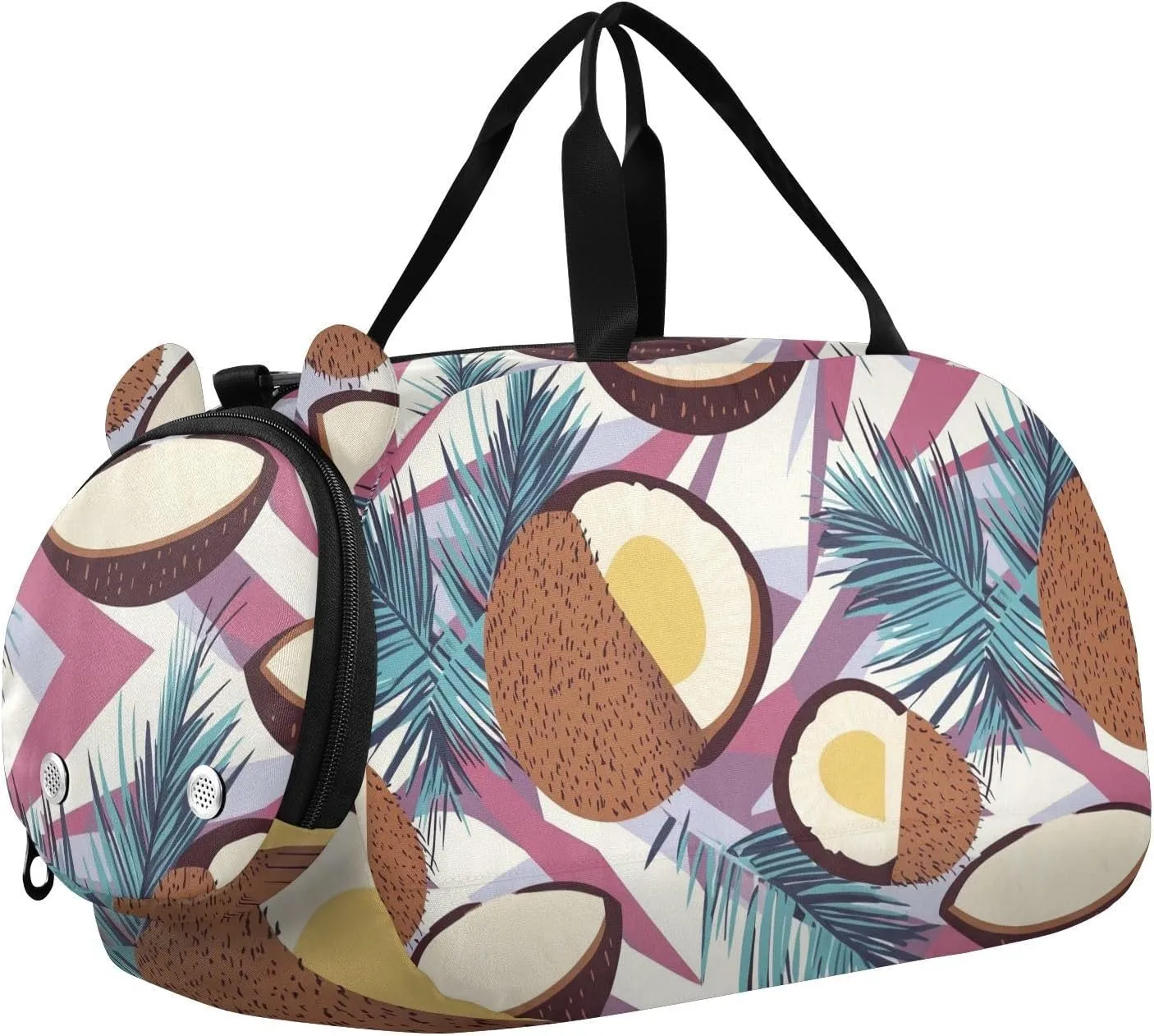 Palm Leaves Coconut Duffel Bag with Shoes Compartment Large Capacity Overnight Bag for Boys and Girls