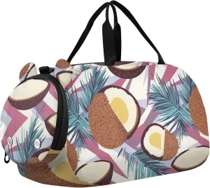 Palm Leaves Coconut Duffel Bag with Shoes Compartment Large Capacity Overnight Bag for Boys and Girls