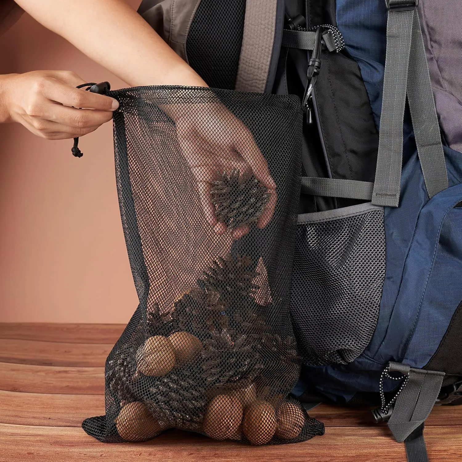 PALTERWEAR Mesh Drawstring Bag With Clip and Toggle Closure - For Scuba, Scalloping, Camping - Multi-Use Set of 4 (Black, 9 x 12 inch)