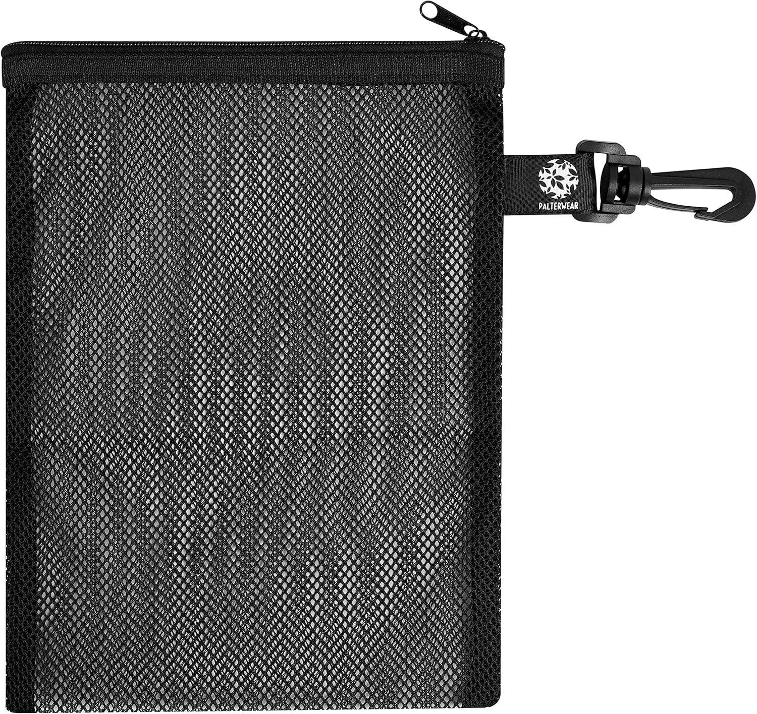 PALTERWEAR Mesh Zipper Bag with Fastening Clip - For Watersports Hiking Snorkeling - Set of 4 (Black, 7 x 9 inch)