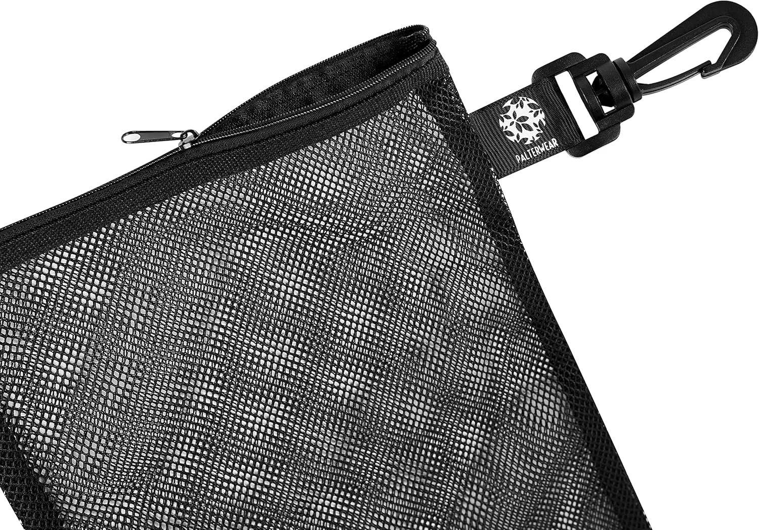 PALTERWEAR Mesh Zipper Bag with Fastening Clip - For Watersports Hiking Snorkeling - Set of 4 (Black, 7 x 9 inch)
