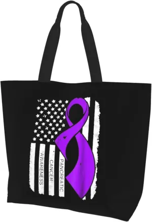 Pancreatic Cancer Awareness Flag Women'S Large Capacity Shoulder Shopping Bag, Reusable Handbag, Gift Bag
