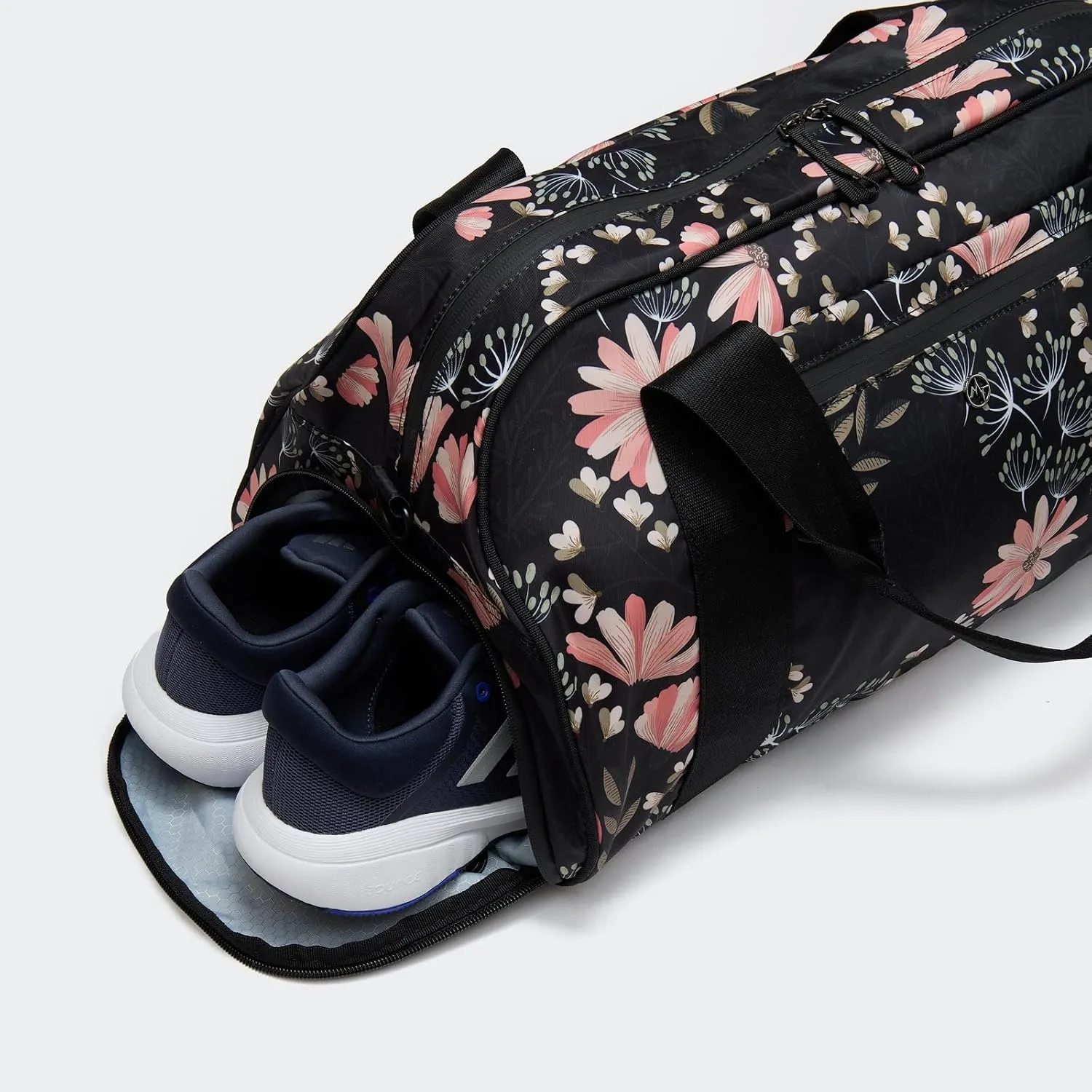 Pander 28L Large Gym Duffle Bag with Shoe Compartment, Fit for Travel, Weekend, Sports, Workout, Overnight.(Black Floral)