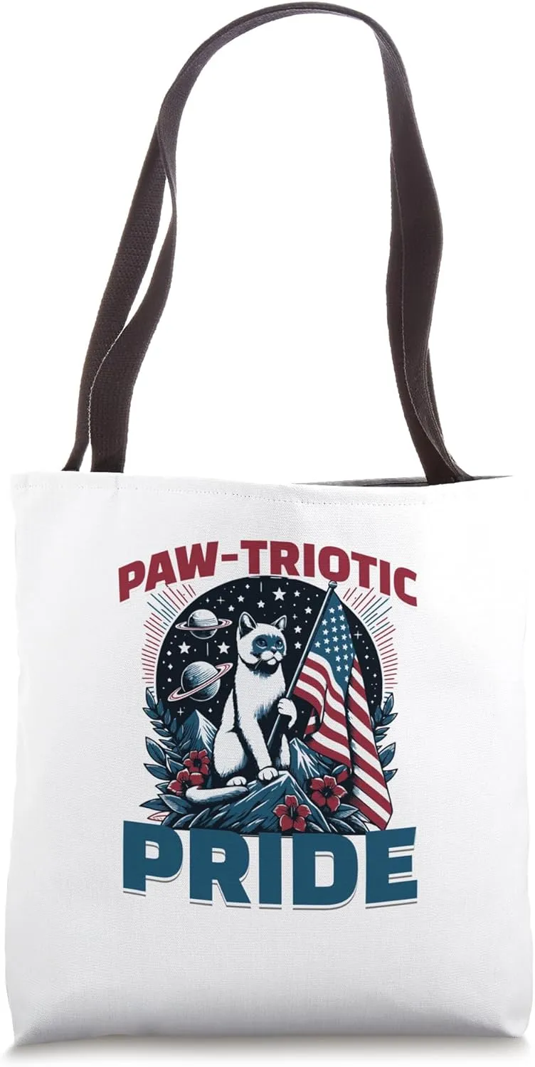 Patriotic Cat USA Elections Presidency Funny Cat Lover Pun Tote Bag
