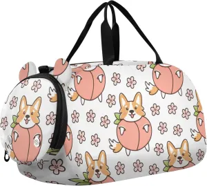 Pattern with Dog Welsh Corgi Gym Travel Duffel Bag with Shoe Compartment for Boys Girls - Gymnastics Sports Dance Football Travel Bag Teens Weekender Sleepover