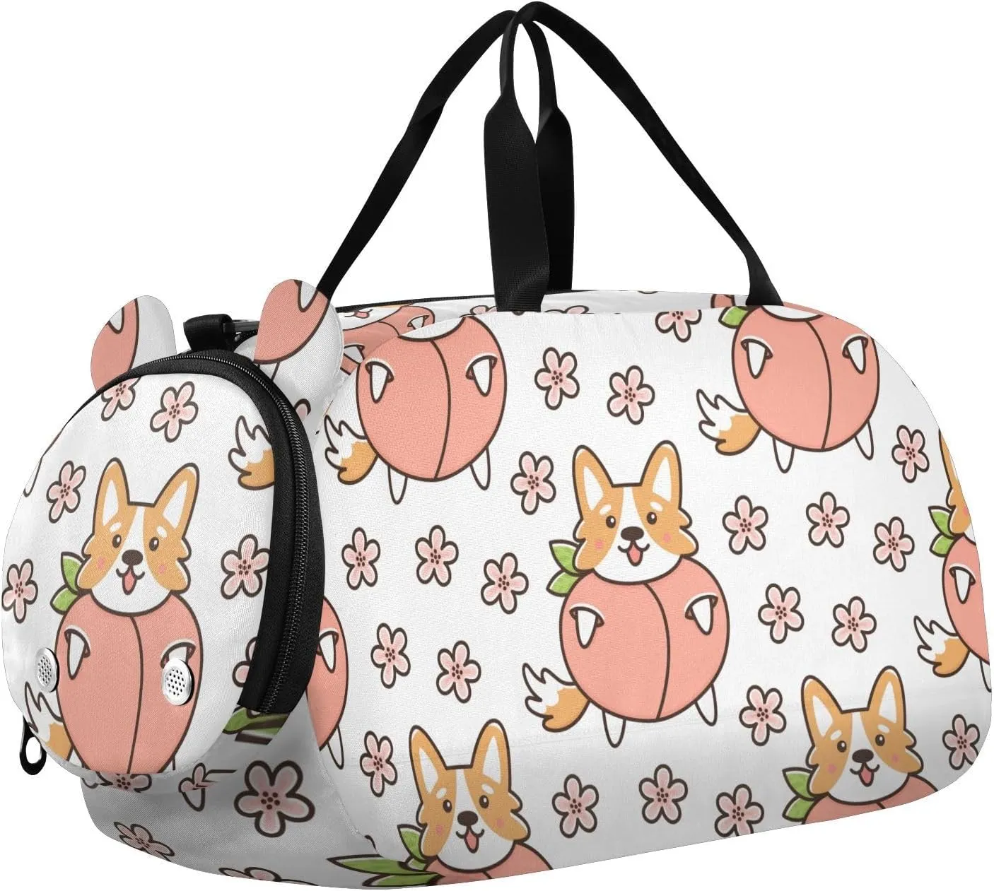 Pattern with Dog Welsh Corgi Gym Travel Duffel Bag with Shoe Compartment for Boys Girls - Gymnastics Sports Dance Football Travel Bag Teens Weekender Sleepover