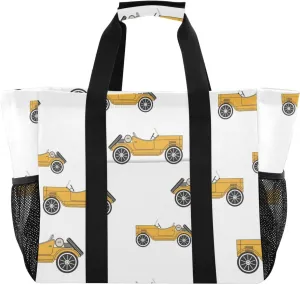 Pattern with Retro Race Car Beach Tote Pool Bags for Women Ladies Large Waterproof Gym Tote Carry On Bag for Weekender Swim Gym Shopping Travel Daily Bag