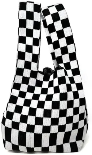 Patti Checkered Shopping Tote Bag - Double-Knit Reusable Tote | 100% Polyester | Stylish & Durable Tote for Travel & Work