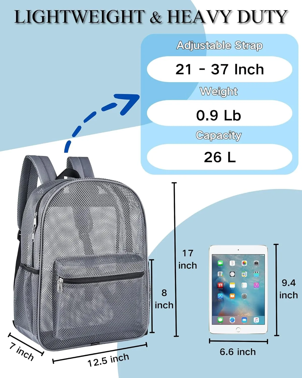 Paxiland Mesh Backpack Lightweight See Through Backpack for Commuting Swimming Travel Beach Outdoor Sports - Grey