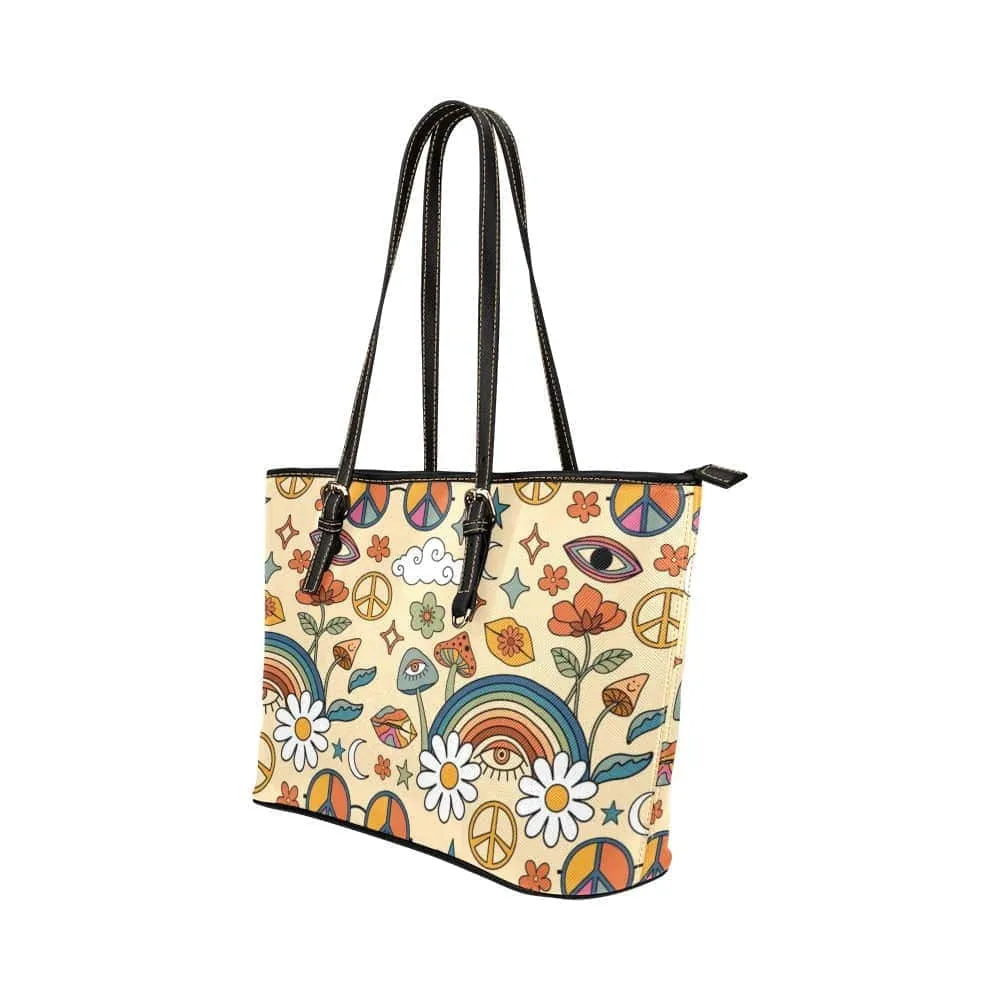 Peace And Love | Leather Tote Bag