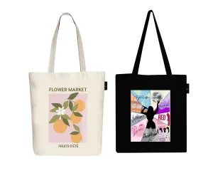 Peach Blossom Women's Cotton Printed Tote Bag With Zipper and Pouch | Pack Of 2 Combo