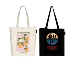Peach Blossom Women's Cotton Printed Tote Bag With Zipper and Pouch | Pack Of 2 Combo